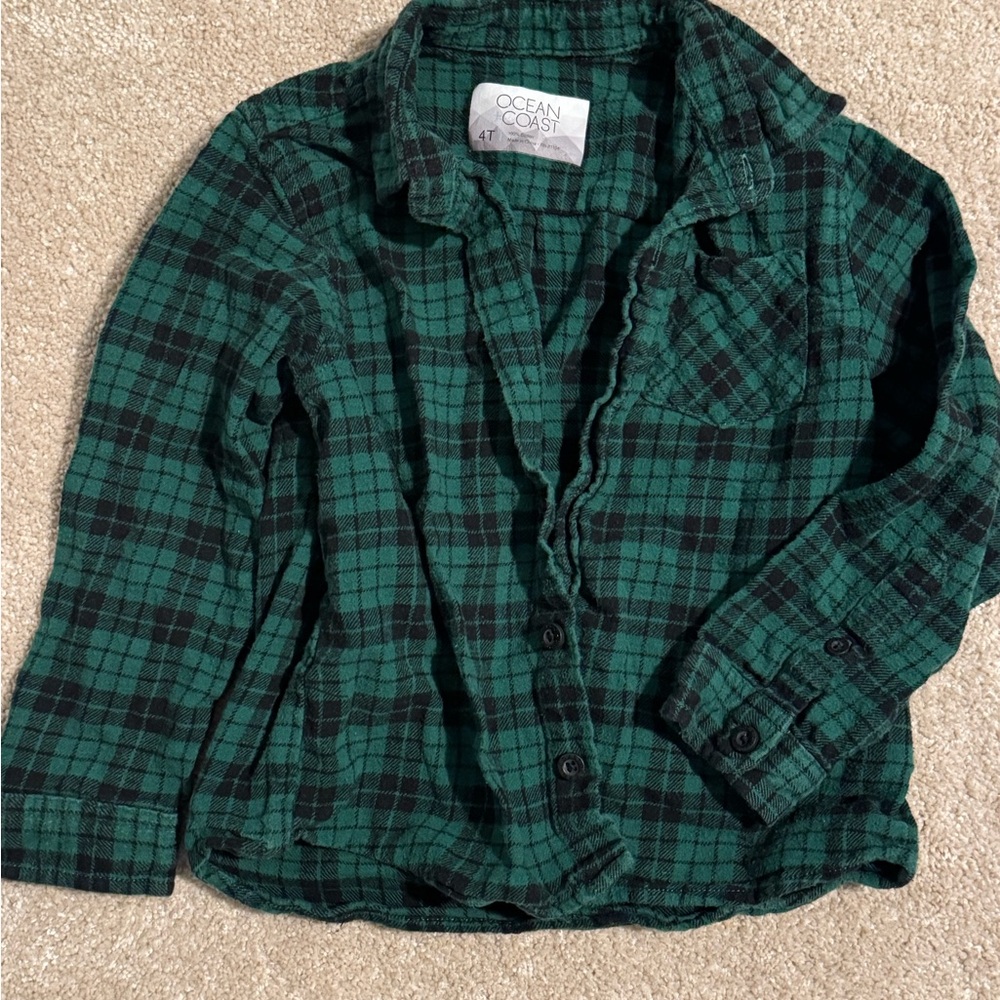 Green Plaid 4T Flannel Shirt